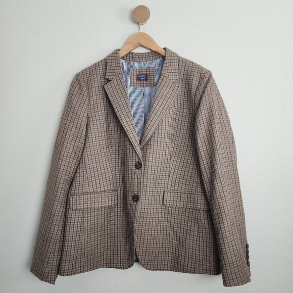 UNTUCKit Women's 100% Wool Plaid Peppa Checkered Blazer Size 14 Brown Tan - Picture 1 of 10
